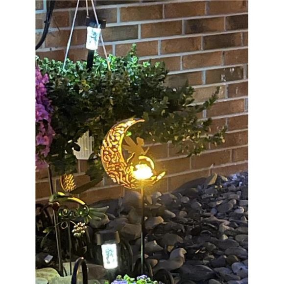 Garden Solar Lights Pathway Stake Lights Moon Fairy Glass Globe with Angel Decor - Picture 1 of 3